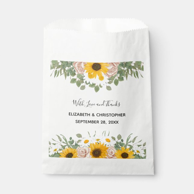 Sunflowers Roses Daises Yellow Floral Wedding  Favour Bag (Front)