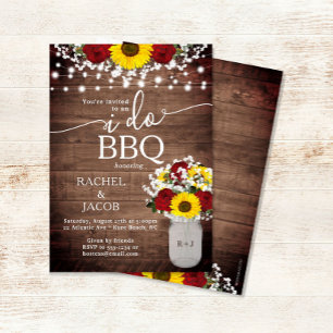 Sunflowers Roses Mason Jar I Do BBQ Engagement Invitation
