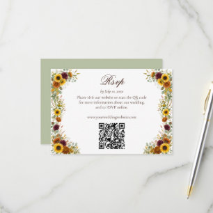 Sunflowers Roses Rust Fall Wedding Website QR Code RSVP Card