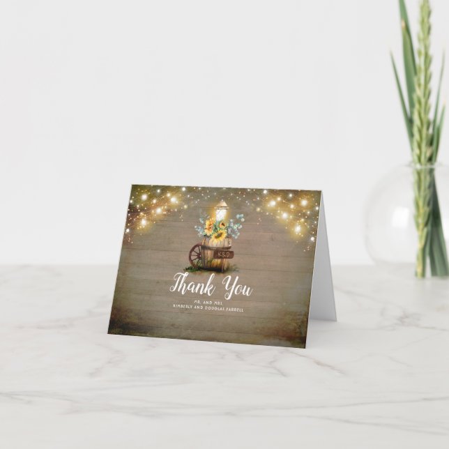 Sunflowers Rustic Country Fall Wedding Thank You (Front)