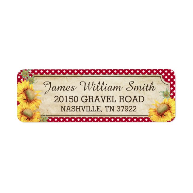 Sunflowers Rustic Country Picnic Wedding Label (Front)