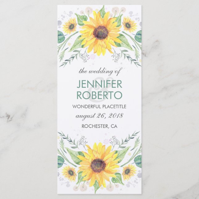 Sunflowers Rustic Country Wedding Program (Front)