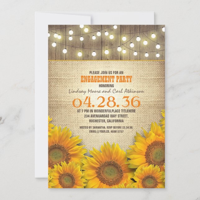 Sunflowers Rustic Engagement Party Invitations (Front)