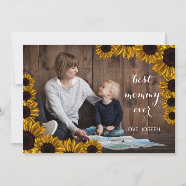 Sunflowers Rustic Mothers Carte photo de la Fête d (Devant)