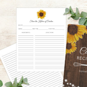 Sunflowers Rustic Recipe Card Binder Insert