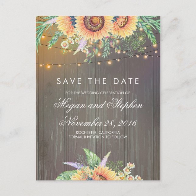 Sunflowers Rustic Save the Date Announcement Postcard (Front)