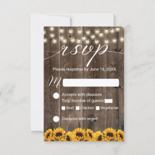 Sunflowers Rustic String Lights Wedding RSVP Card