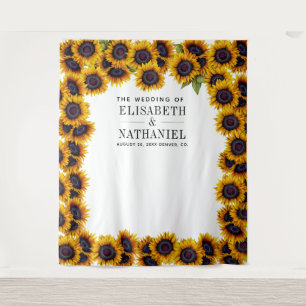 Sunflowers rustic wedding photo booth backdrop tapestry