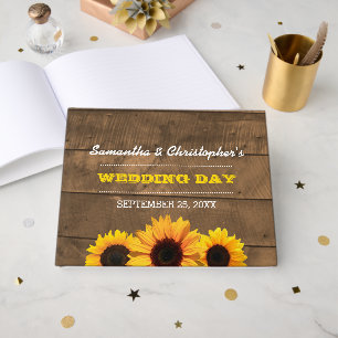 Sunflowers & Rustic Wood Mariage Livre d'invité