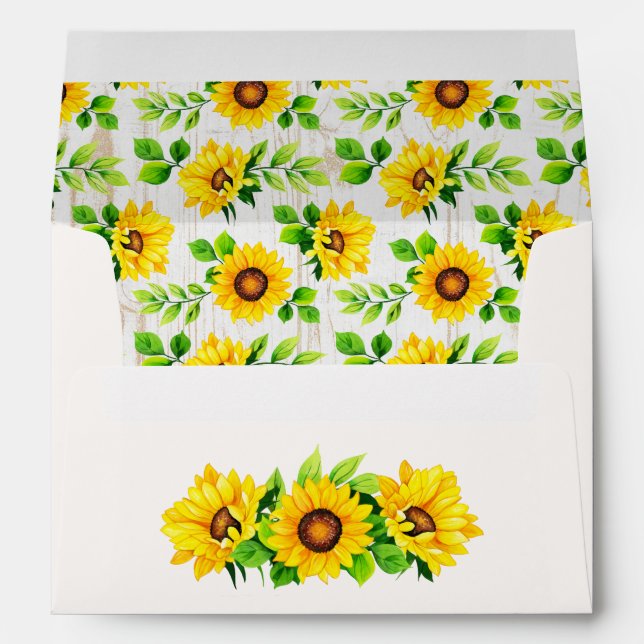 Sunflowers & Rustic Wood Pattern Party Invitation Envelope (Back (Bottom))