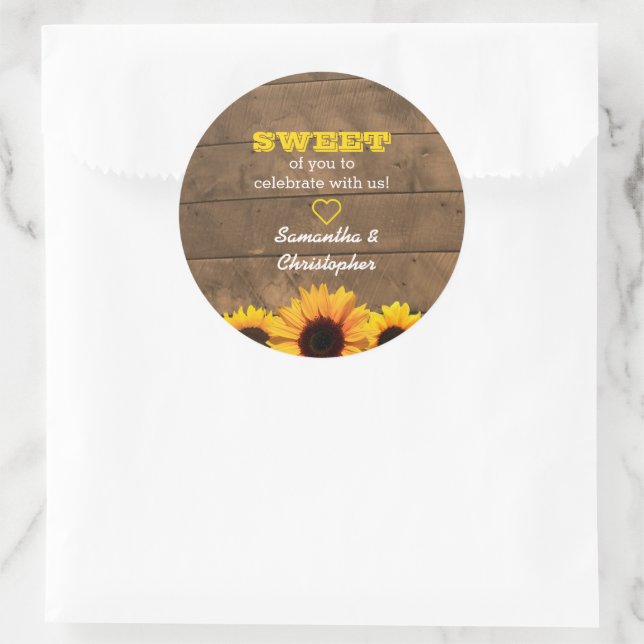 Sunflowers & Rustic Wood Sweet Treat Bag Sticker (Bag)