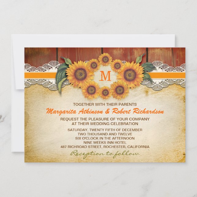 Sunflowers Rustic Wood Wedding Invitations (Front)