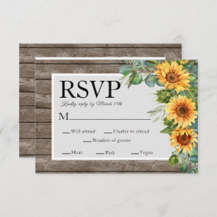 Sunflowers Rustic Wood Wedding Website QR Code RSV RSVP Card