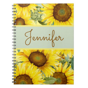 Sunflowers Rustic Yellow Brown Watercolor Custom Notebook