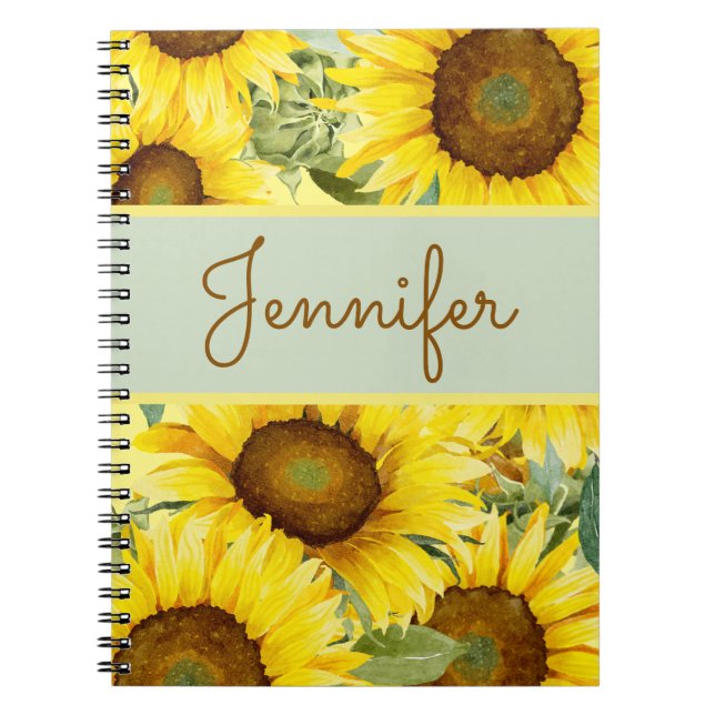 Sunflowers Rustic Yellow Brown Watercolor Custom Notebook (Front)