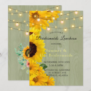 Sunflowers Sage Wood Lights Bridesmaids Luncheon Invitation