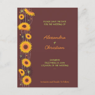 Sunflowers Save the Date Wedding Announcement 3 Postcard