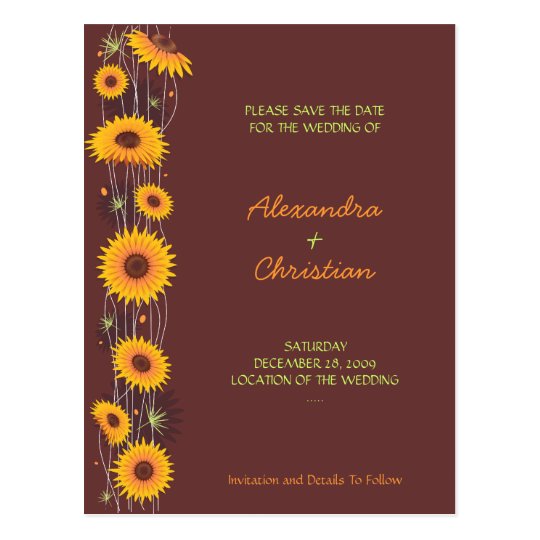 Sunflowers Save the Date Wedding Announcement 3 Postcard