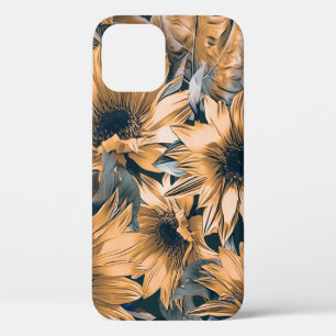 Sunflowers seamless pattern. Autumn watercolor bac iPhone 12 Case