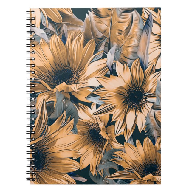 Sunflowers seamless pattern. Autumn watercolor bac Notebook (Front)