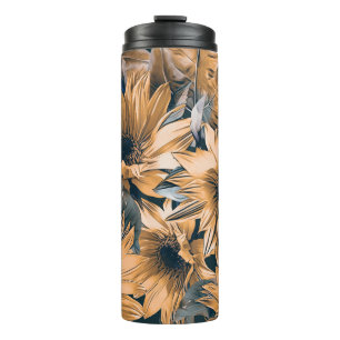 Sunflowers seamless pattern. Autumn watercolor bac Thermal Tumbler