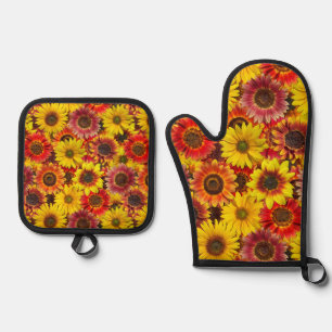 Sunflowers Seamless Pattern Oven Mitt & Pot Holder Set