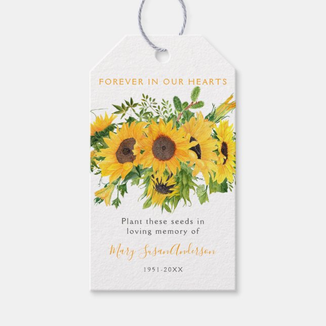 Sunflowers Seed Packet Memorial Funeral Favour Tag (Front)
