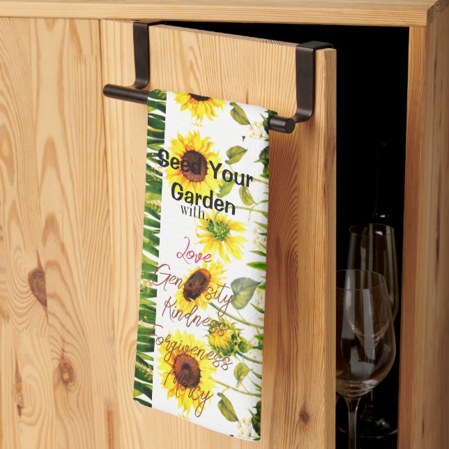     Sunflowers 'Seed Your Garden' Script Words  Kitchen Towel (Thirds Fold)
