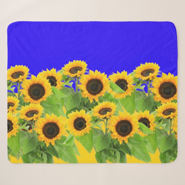 Sunflowers Sherpa Blanket Ukrainian Flag Colours (Front (Horizontal))