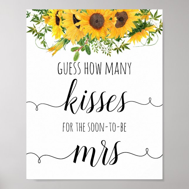 Sunflowers Shower Game Guess How Many Kisses Poster (Front)