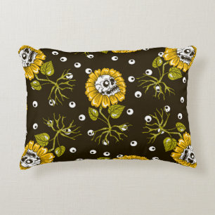 sunflowers skulls seamless pattern accent pillow