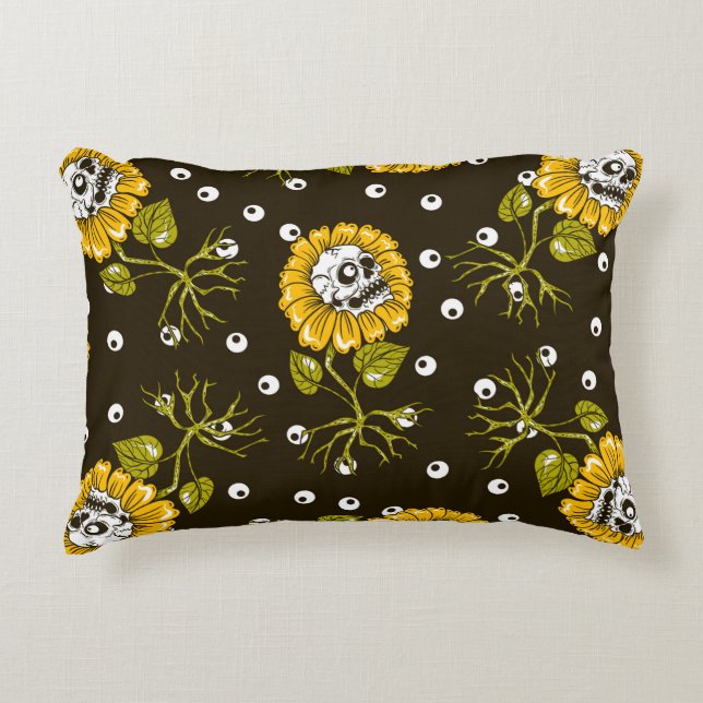 sunflowers skulls seamless pattern accent pillow (Front)
