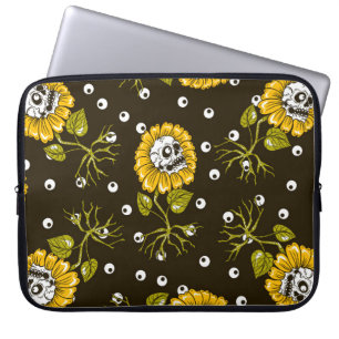 sunflowers skulls seamless pattern laptop sleeve