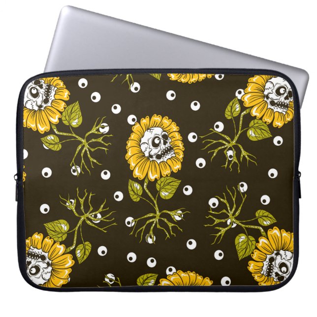 sunflowers skulls seamless pattern laptop sleeve (Front)