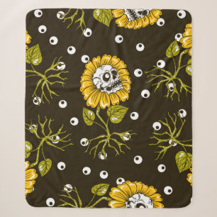 sunflowers skulls seamless pattern sherpa blanket