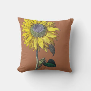 Sunflowers Solid Reversible on Solid Brown Throw Pillow
