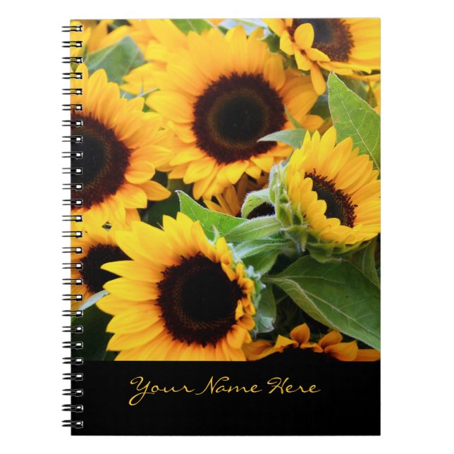 Sunflowers Spiral Notebook with Customizable Text (Front)