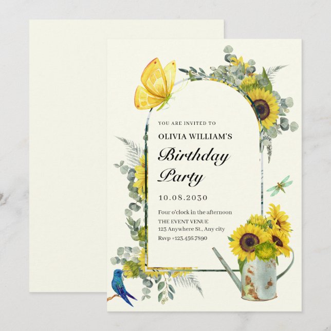 Sunflowers spring birthday invitation (Front/Back)