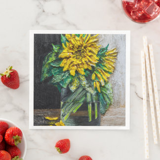 Sunflowers Still Life Acrylic Painting  Napkin