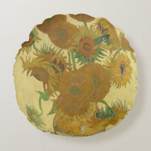 Sunflowers, Still Life Oil Painting, Van Gogh Round Pillow