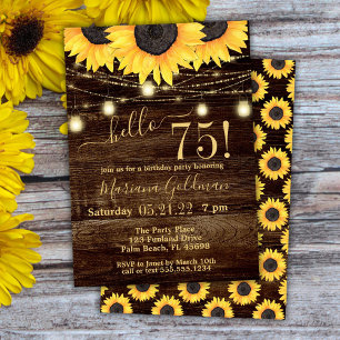 Sunflowers String Lights 75th Birthday Party Invit Invitation