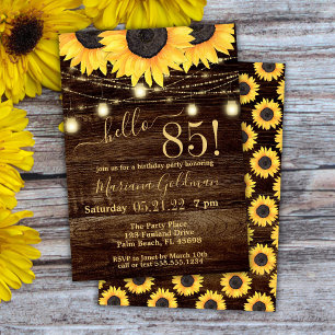 Sunflowers String Lights 85th Birthday Party Invit Invitation