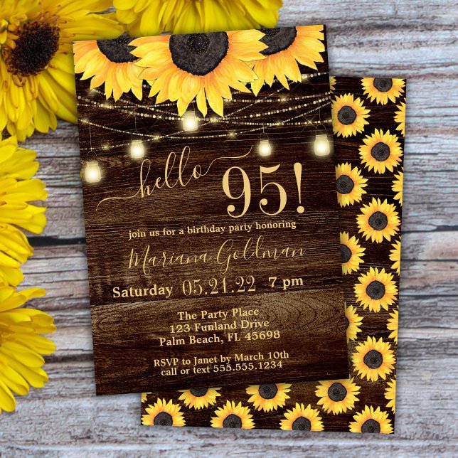 Sunflowers String Lights 95th Birthday Party Invit Invitation (Creator Uploaded)