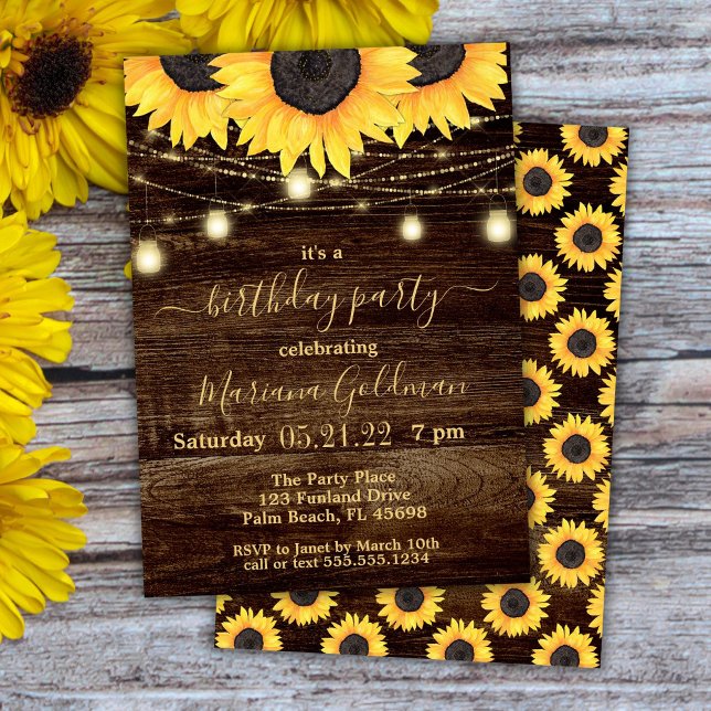 Sunflowers String Lights Birthday Party Invitation (Creator Uploaded)
