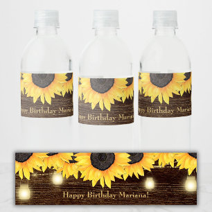 Sunflowers String Lights Birthday Party Water Bottle Label