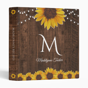 Sunflowers & String Lights Rustic Recipe Cookbook Binder