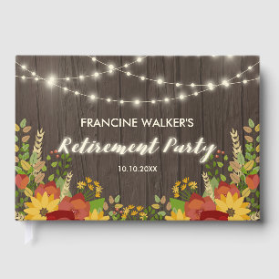 Sunflowers & String Lights Rustic Retirement Party Guest Book