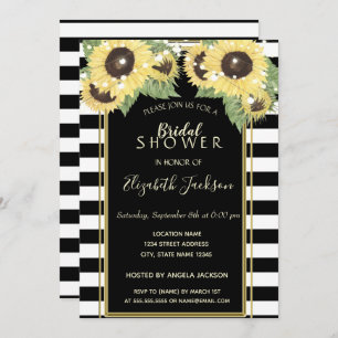 Sunflowers, String Lights,Striped Bridal Shower Invitation