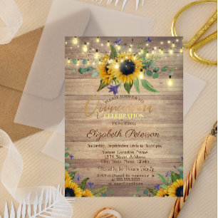 Sunflowers,String Lights,Wood Quinceañera Invitation