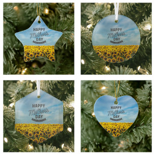 Sunflowers Stylish Elegant Best Mom Ever Floral Ceramic Ornament